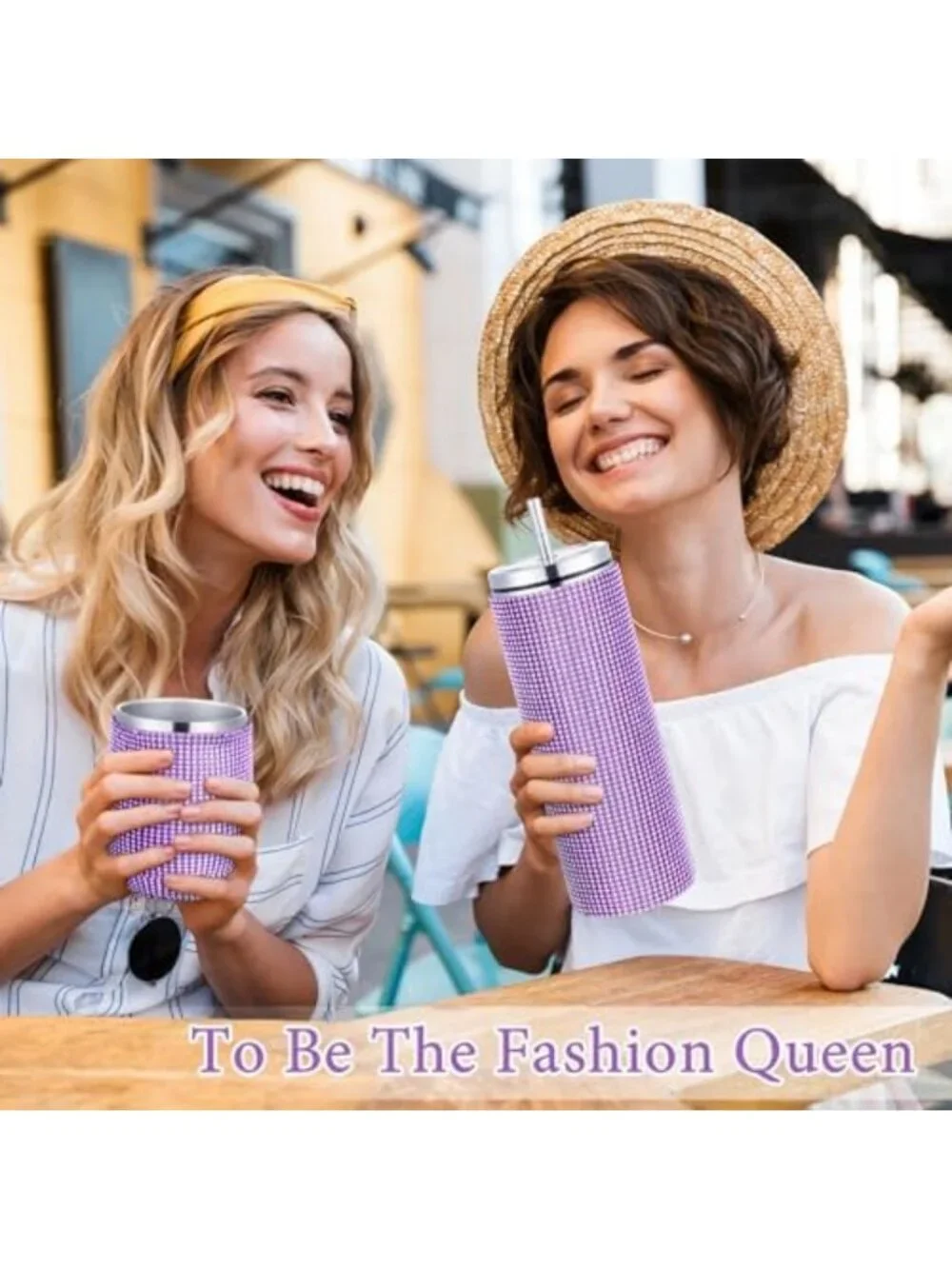 3 Pcs Purple Rhinestone Insulated Stainless Steel Tumbler Set - Stylish